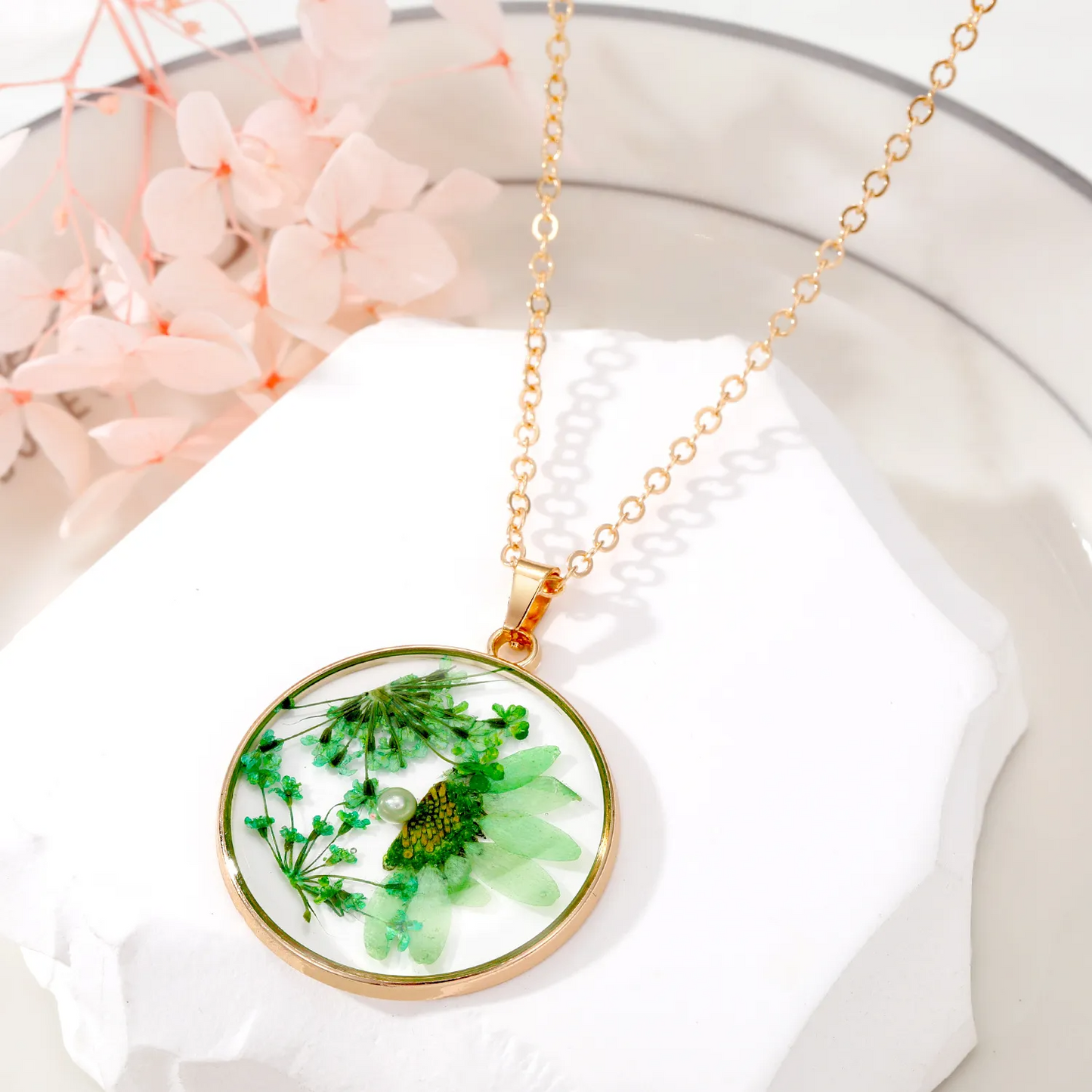 Dried Flower Pendant Necklace