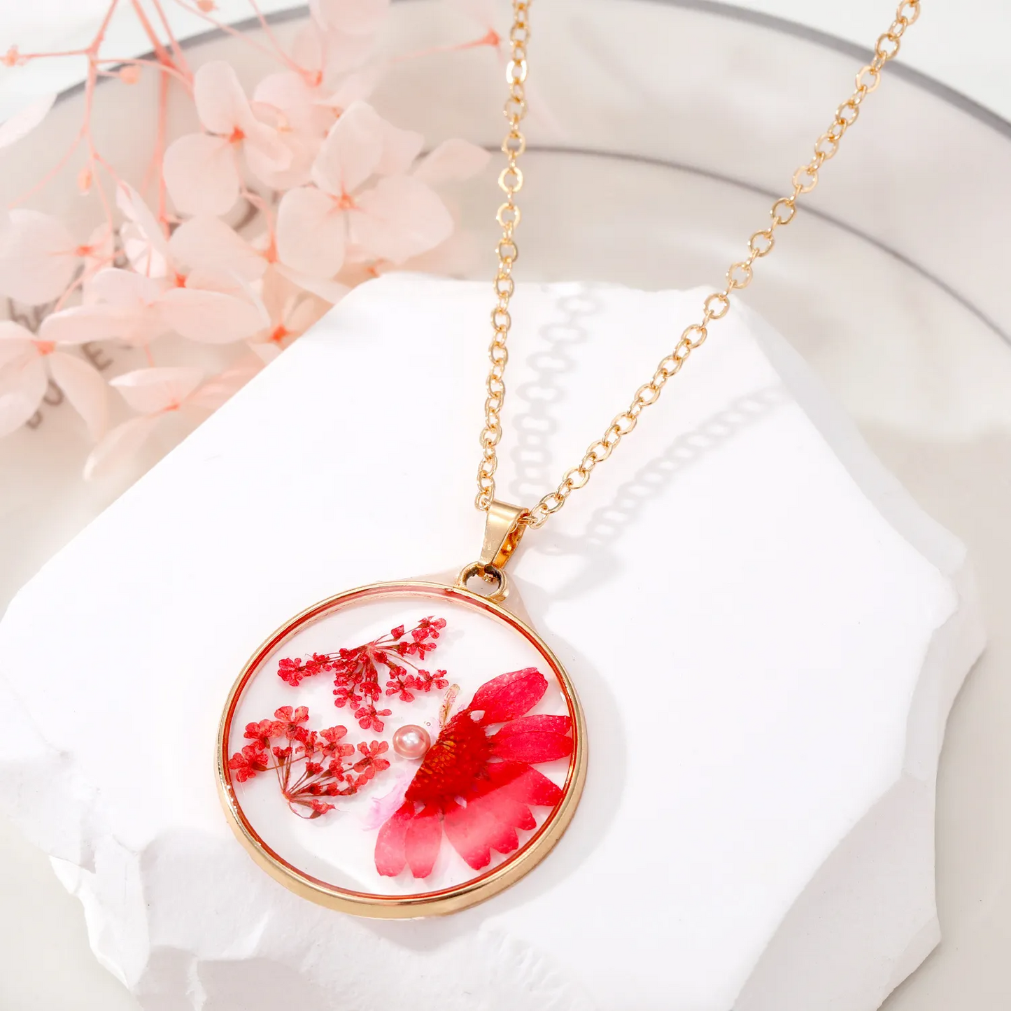 Dried Flower Pendant Necklace