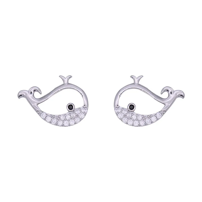 small whale rhinestone earrings