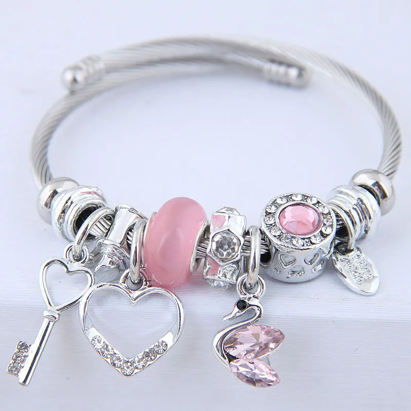 Heart and Swan Charm Bracelet