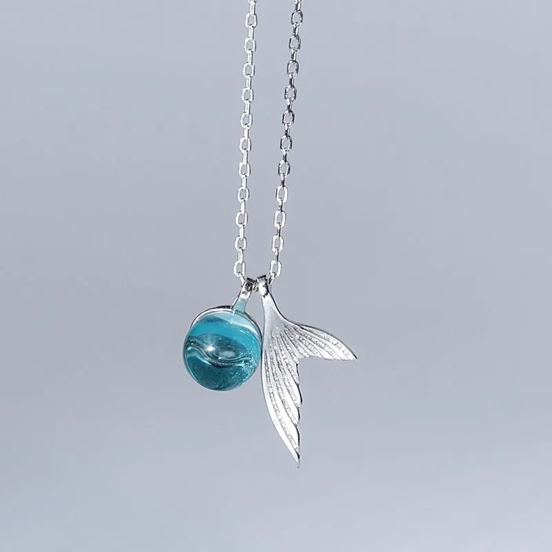 Mermaid tail aqua ball necklace