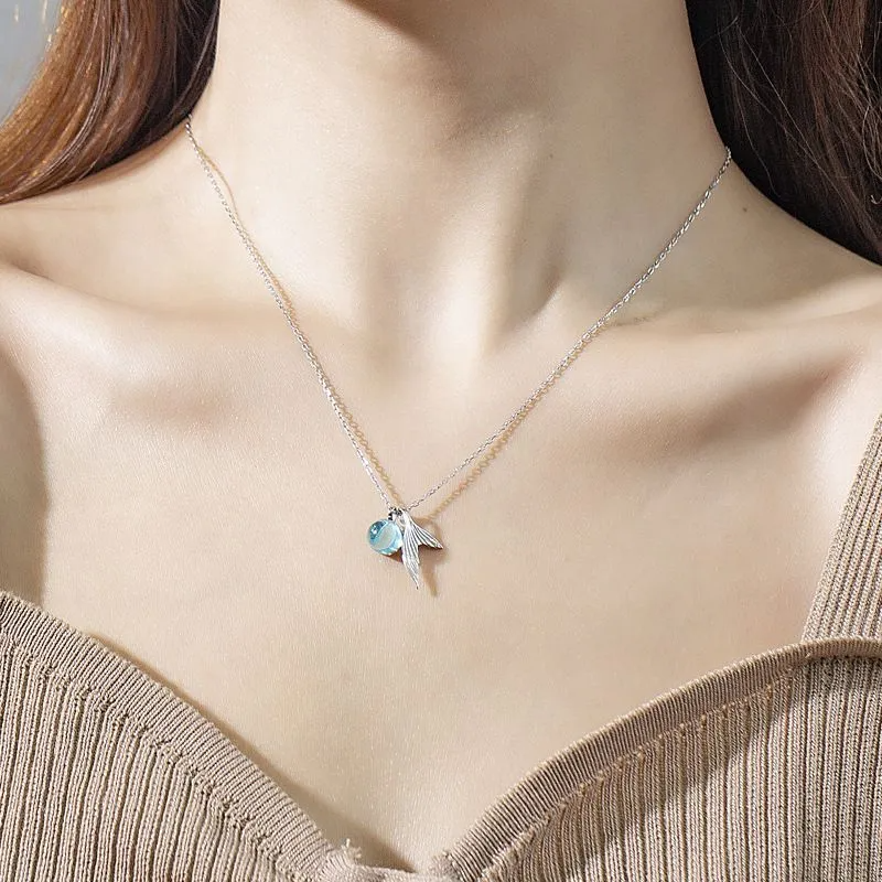 Mermaid tail aqua ball necklace