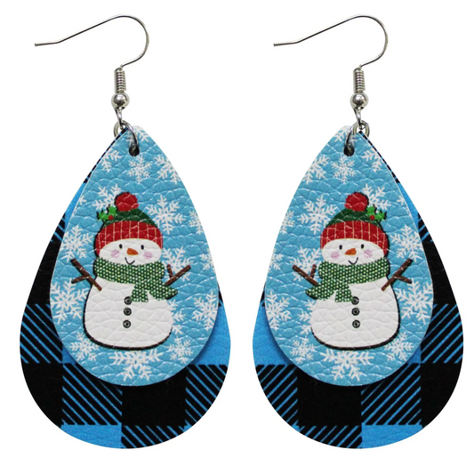 Double Decker Snowman Dangling Earrings