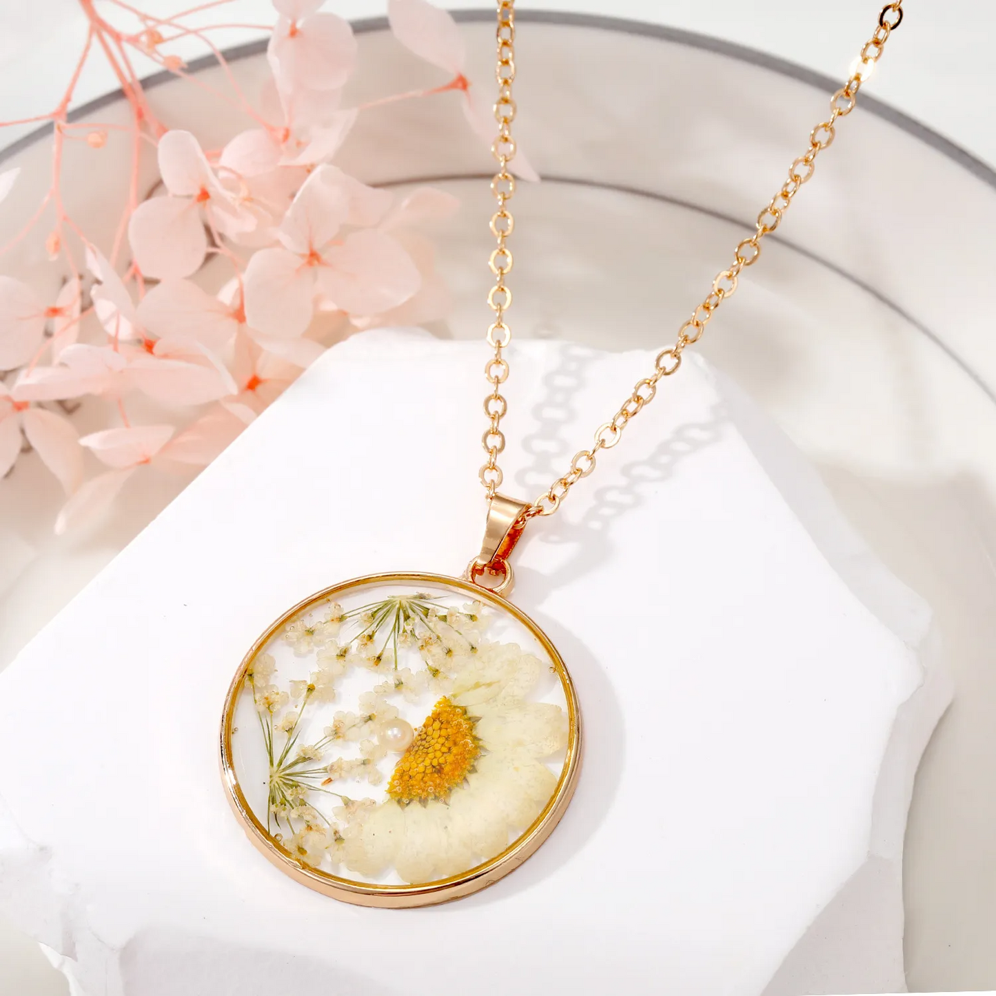 Dried Flower Pendant Necklace