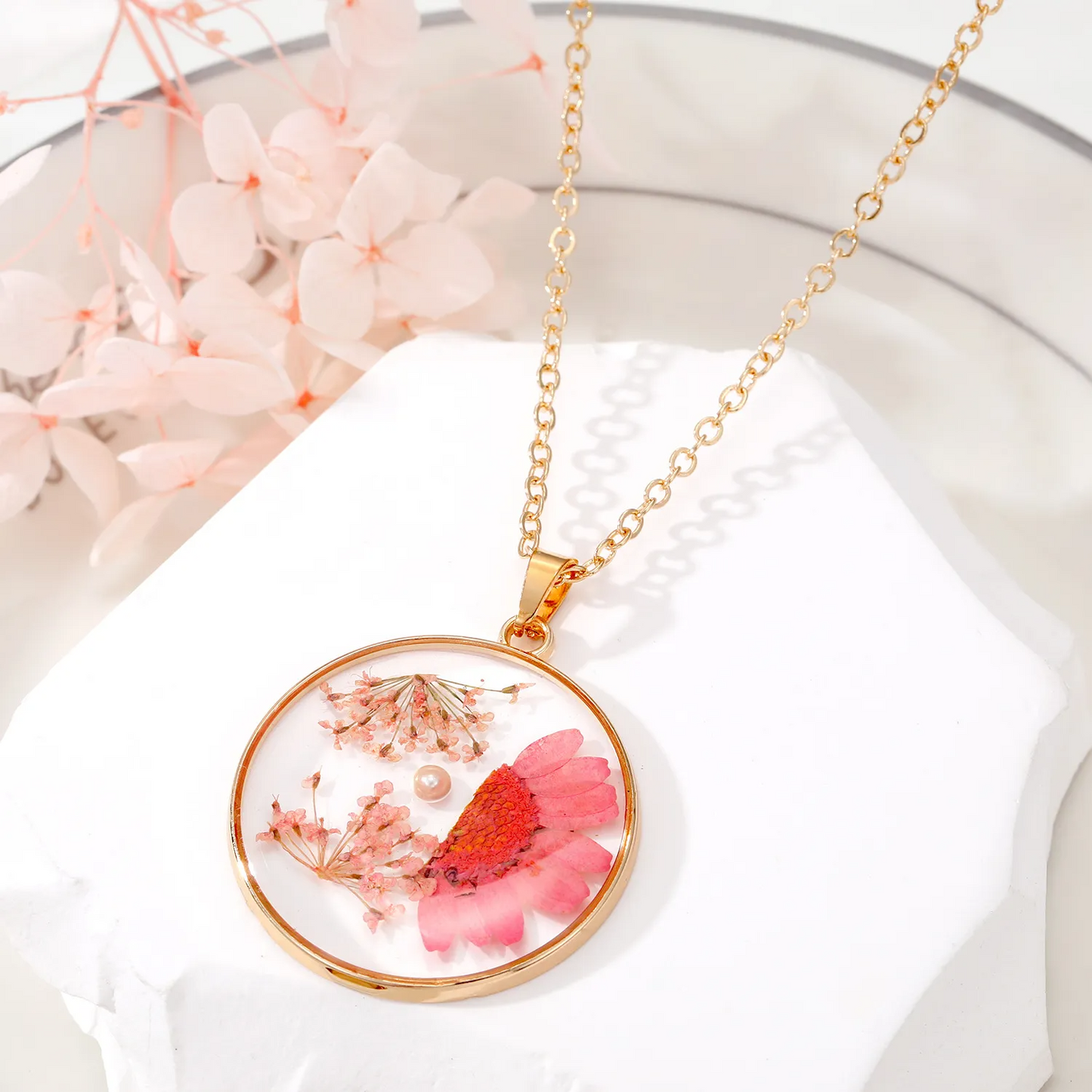 Dried Flower Pendant Necklace