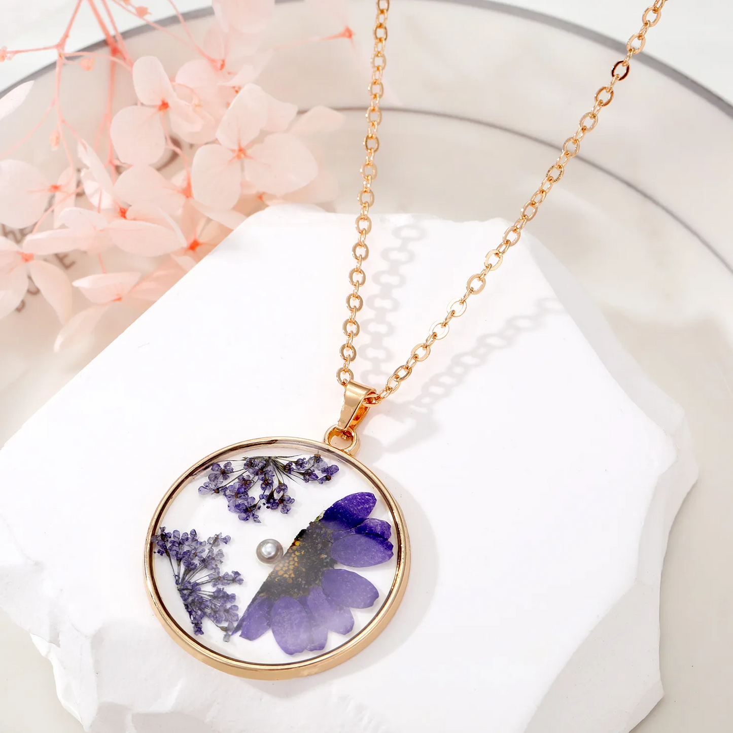 Dried Flower Pendant Necklace