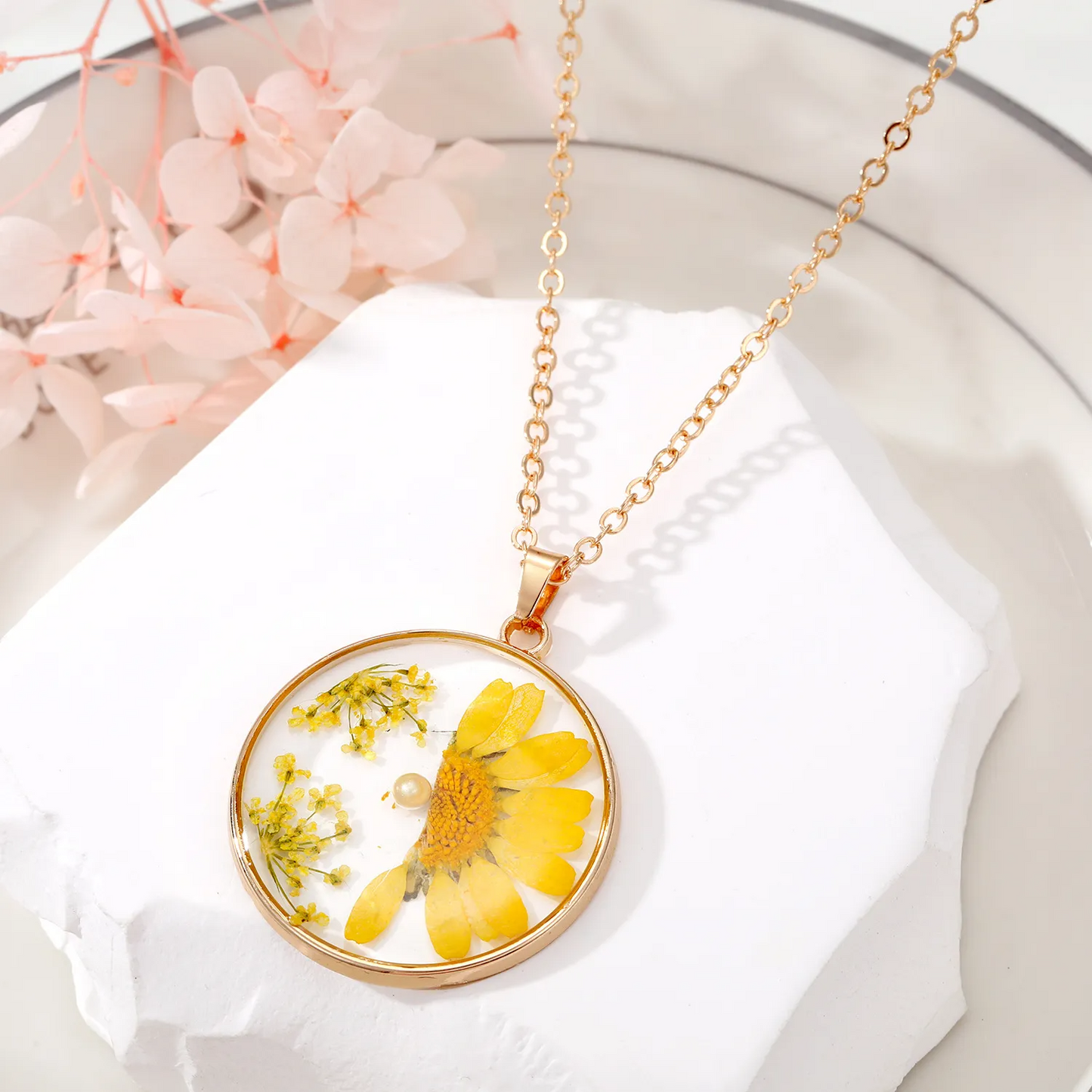 Dried Flower Pendant Necklace