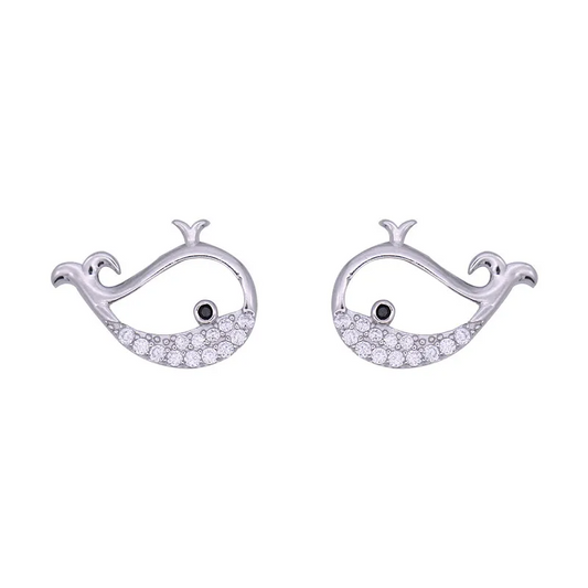 small whale rhinestone earrings