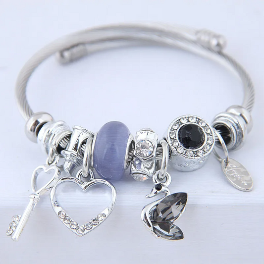 Heart and Swan Charm Bracelet