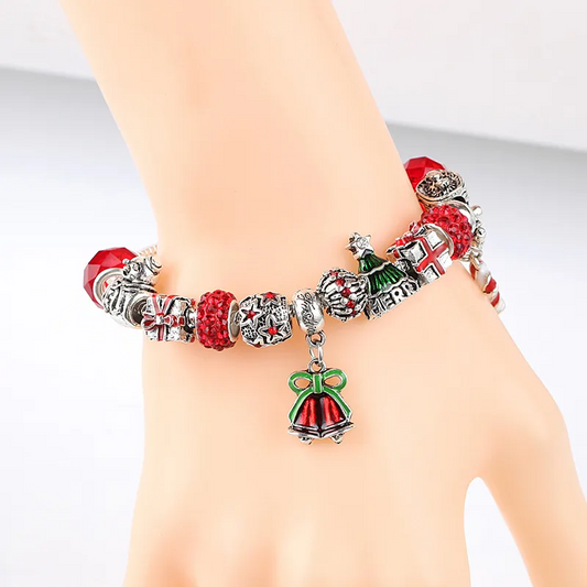Christmas Charm Bracelet with Red and Metal Charms