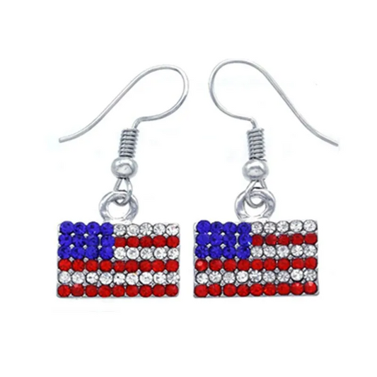 Rhinestone 4th of July Flag Earrings