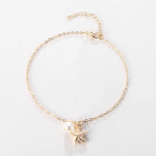 Starfish with a single pearl anklet
