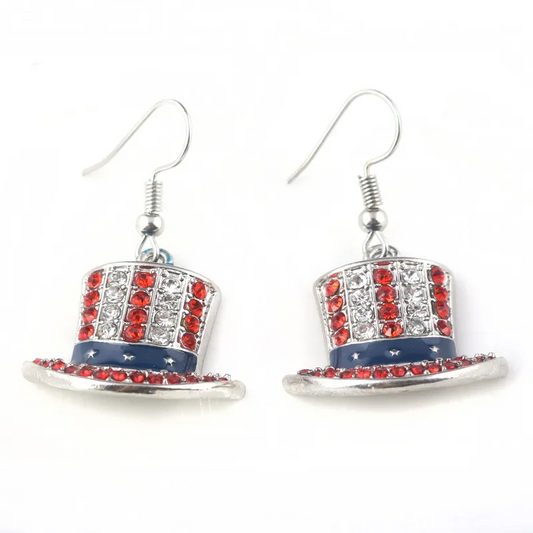Rhinestone 4th of July president's Hat Earrings