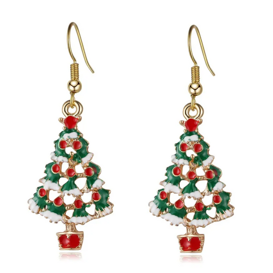 Petite Multicolor Christmas Tree Dangling Earrings