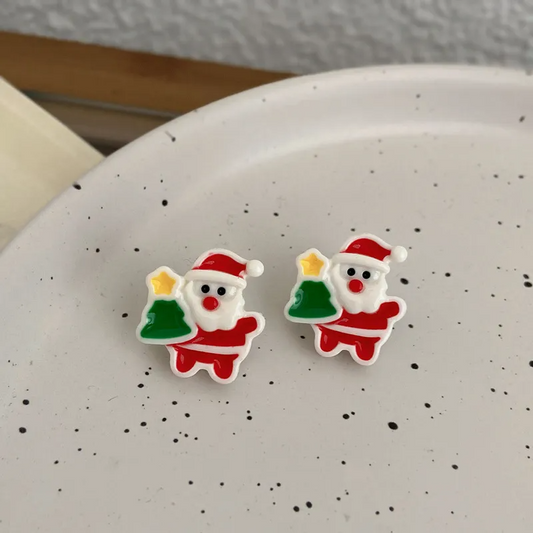 Christmas Cartoon Santa Clause Studs