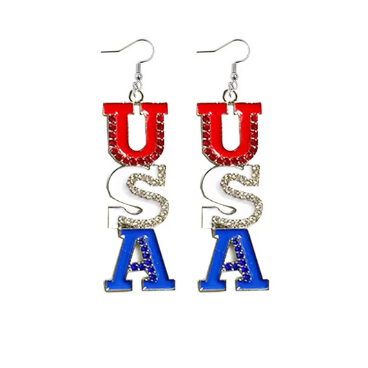 Rhinestone 4th of July USA dangling earrings