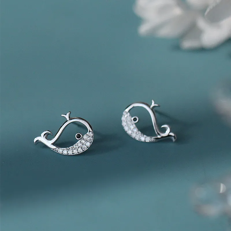 small whale rhinestone earrings