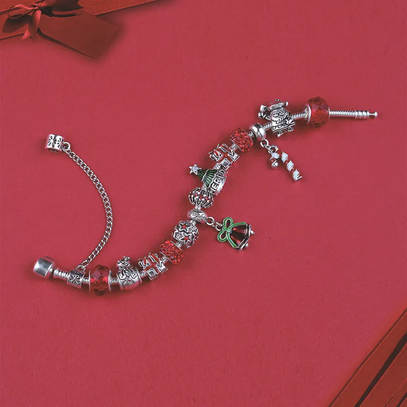 Christmas Charm Bracelet with Red and Metal Charms