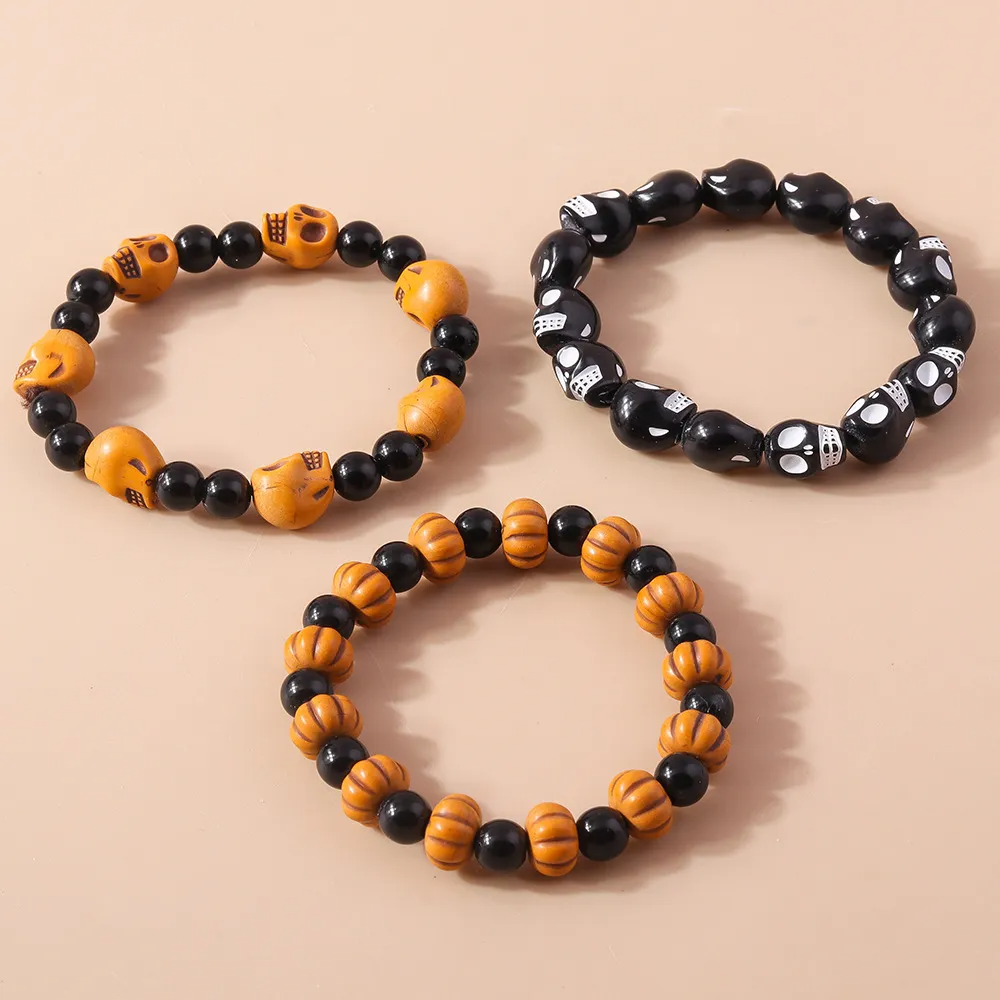 Halloween Fun Skull Pumpkin Beaded Bracelet