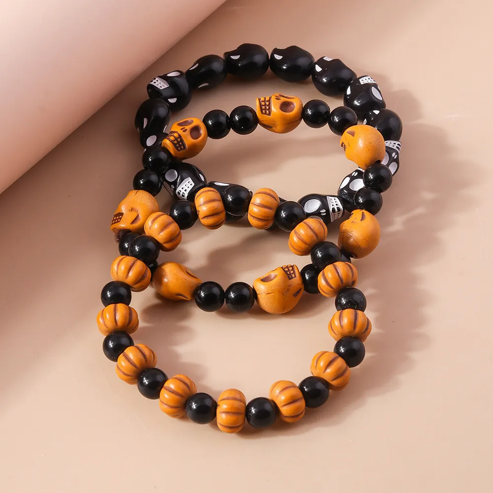 Halloween Fun Skull Pumpkin Beaded Bracelet